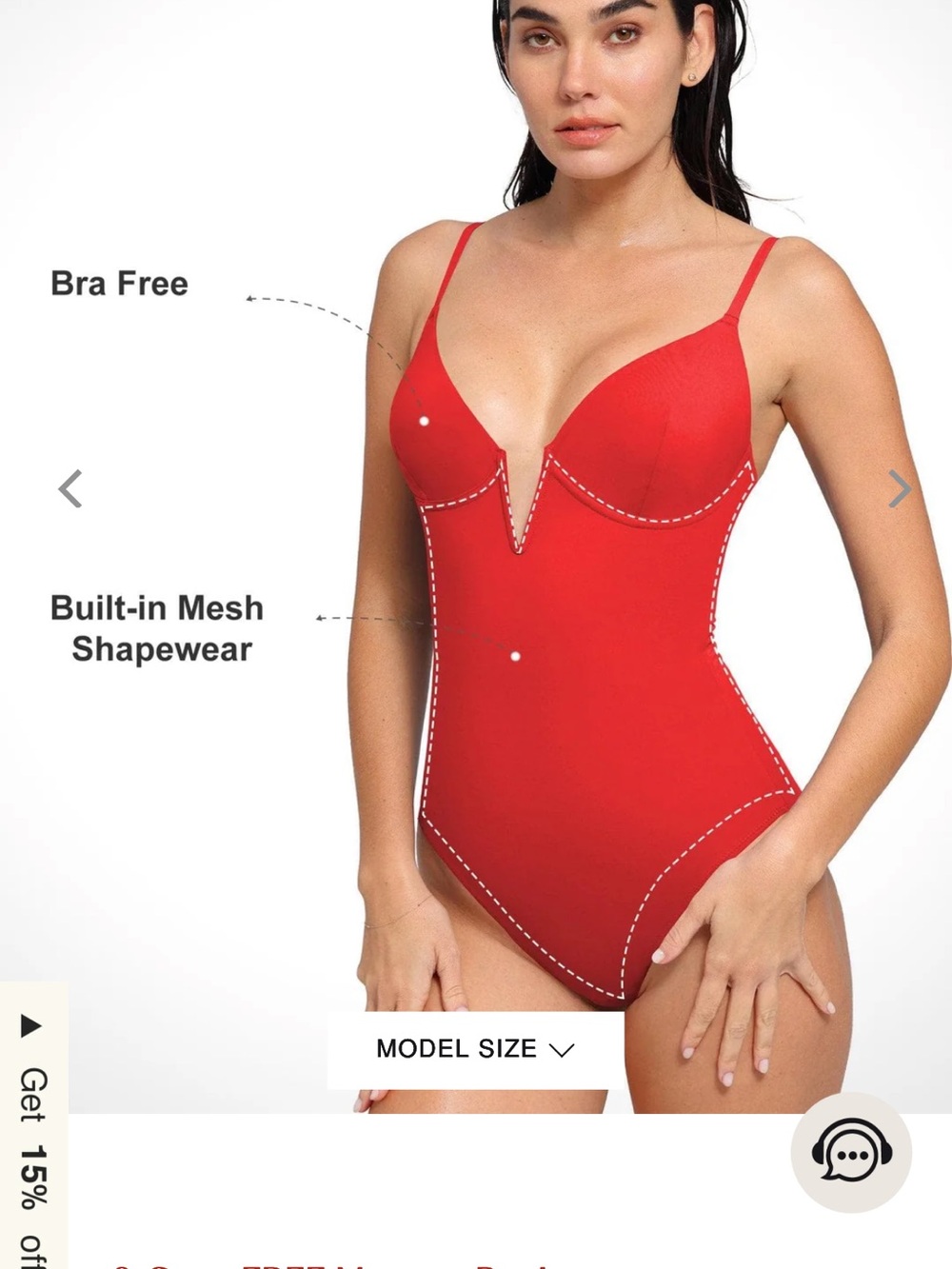 Popilush Red Shapewear Bodysuit with Built-In Support